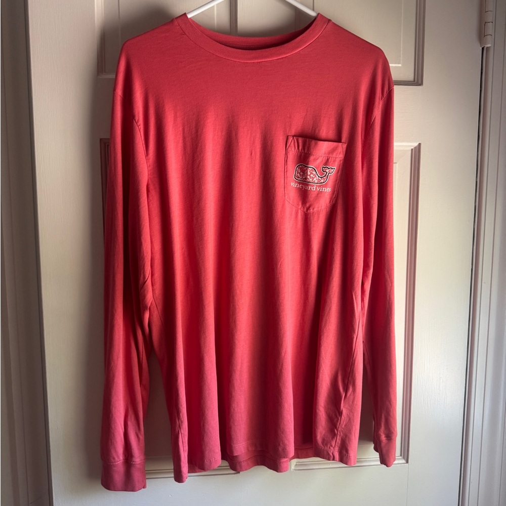 Vineyard Vines Classic Red Lacrosse Whale Long Sleeve Tee